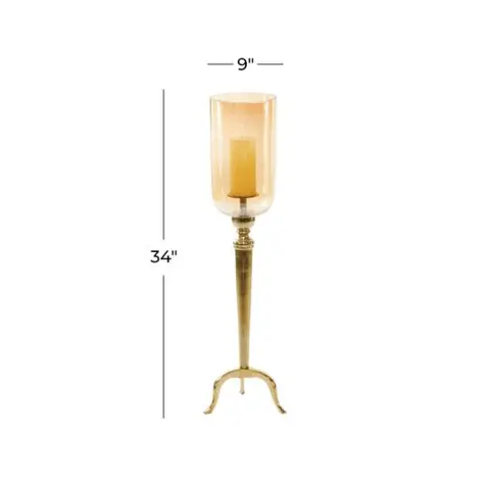 34" Gold Aluminum & Glass Traditional Candlestick Holder {7}