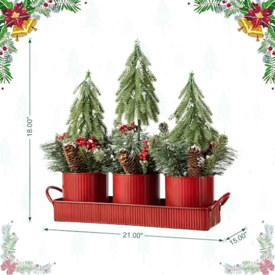 Glitzhome&reg; 21" Christmas Metal Potted Triple Trees Centerpiece {9}