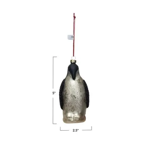 Hello Honey&reg; 5" Black & White Hand-Painted Mercury Glass Penguin Ornament {4}