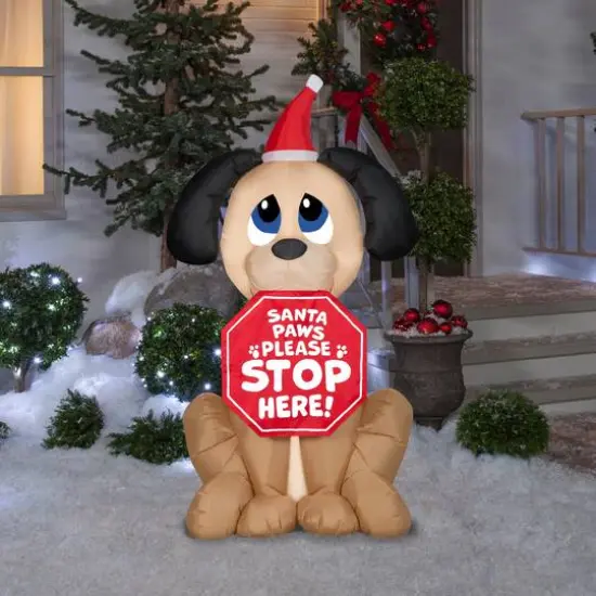 5ft. Airblown&reg; Inflatable Christmas Dog with Santa Paws Sign {3}