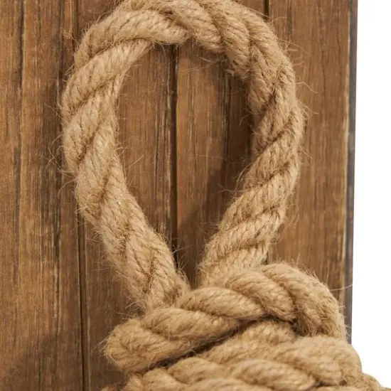 7" Brown Wood Knot Rope Bookends with Distressed L-Shaped Stands Set {6}