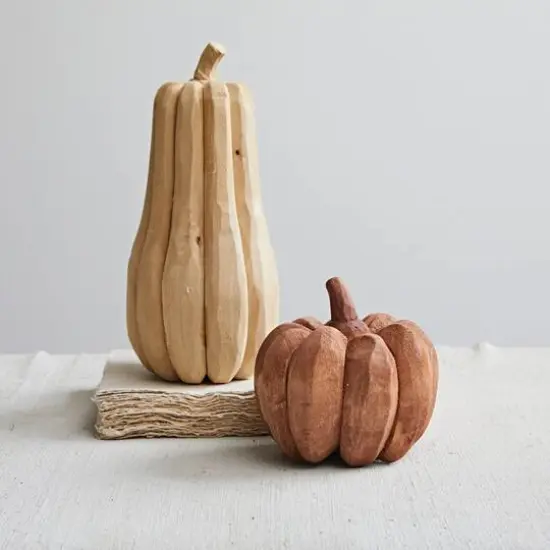 Hello Honey&reg; 10.5" Natural Poplar Wood Pumpkin Figurine {3}