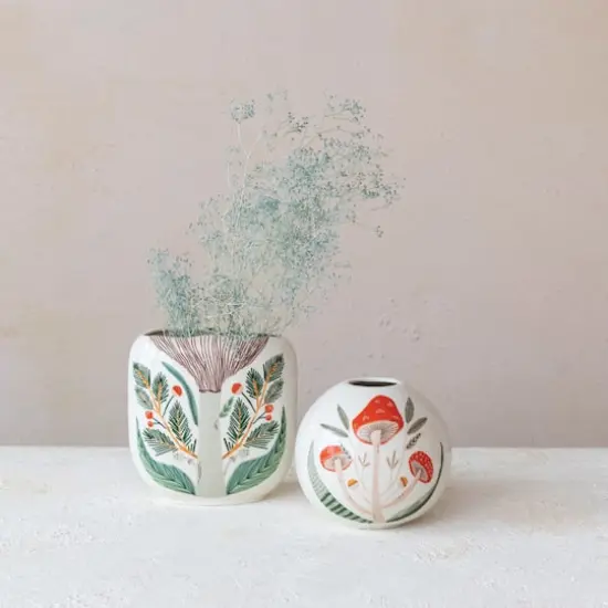 Hello Honey&reg; 5" Multicolor Mushrooms Round Stoneware Vase {3}