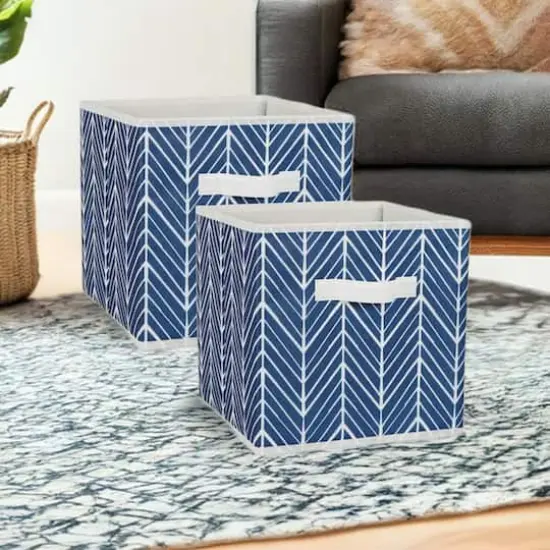 DII&reg; 11" Nautical Blue Herringbone Storage Cube, 2ct. {10}