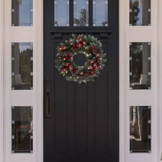 Haute Decor 24" Pre-Lit Frosted Ithica Pine Wreath, Soft White LED Lights {3}