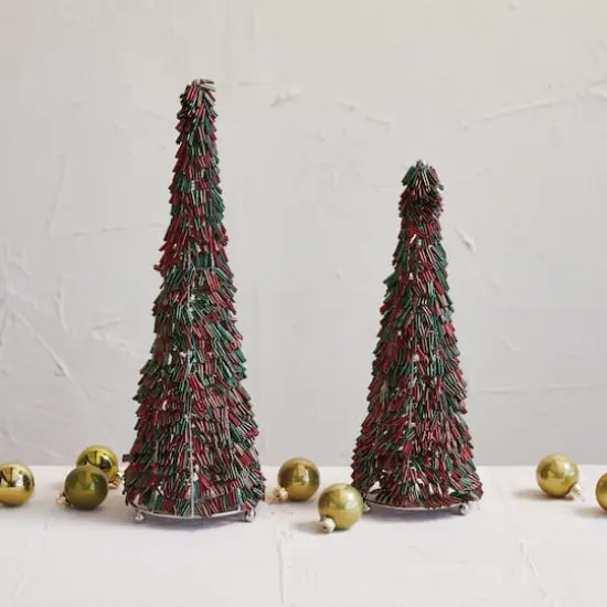 Hello Honey&reg; 10.75" Red & Green Metal & Glass Beaded Christmas Tree {3}
