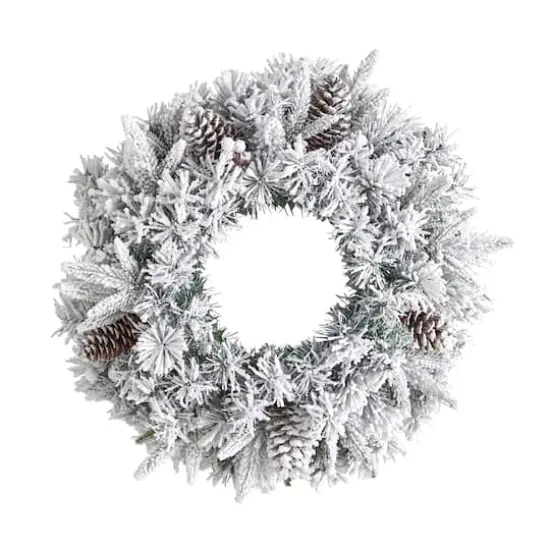 20" White LED Lights Flocked Artificial Christmas Wreath {4}