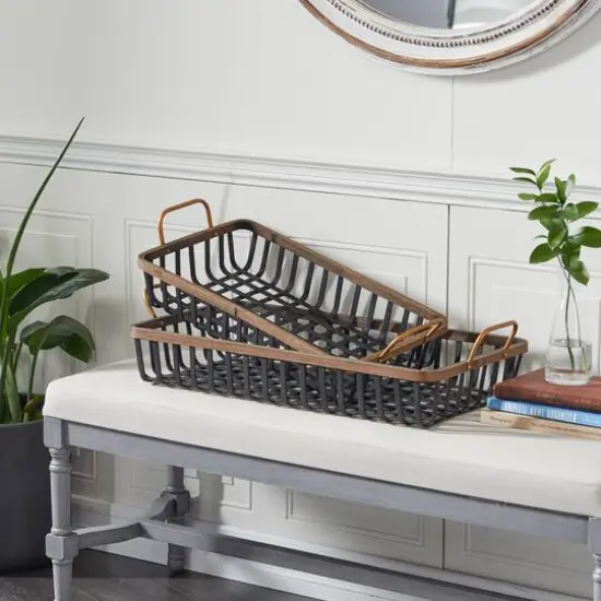 Black Wood Boho Style Tray Set {8}