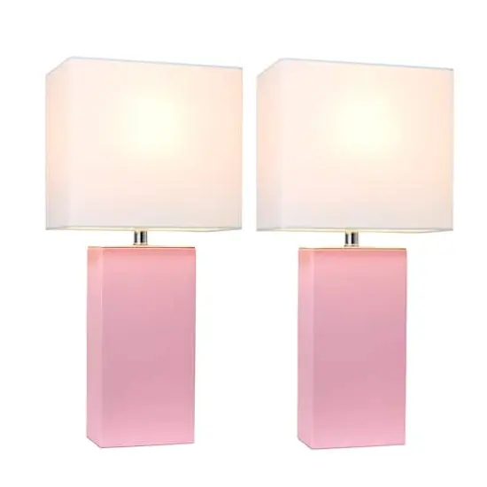 Elegant Designs&trade; 2 Pack Leather Table Lamps with White Shades Pink and White {3}