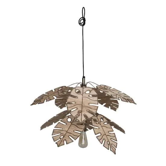 Hello Honey&reg; Antique Brass Finish & Natural Round Metal & Banana Fiber Leaf Hanging Pendant Lamp {1}