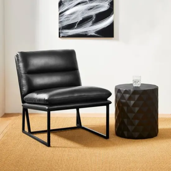 Glitzhome&reg; Modern Thick Leatherette Accent Chair Black {3}