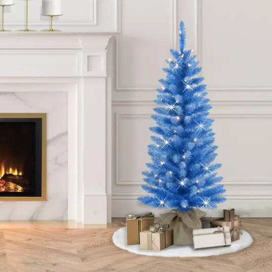 4ft. Pre-Lit Blue Artificial Tree in Burlap Sac, Clear Lights {3}