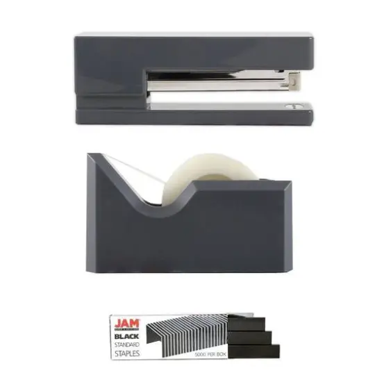 JAM Paper Stapler, Tape Dispenser & Staples Office Trio Kit Gray/Black {4}