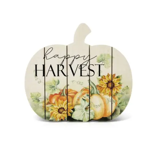 Glitzhome&reg; 9.75" "Happy Harvest" Wooden Pumpkin Table Sign {1}