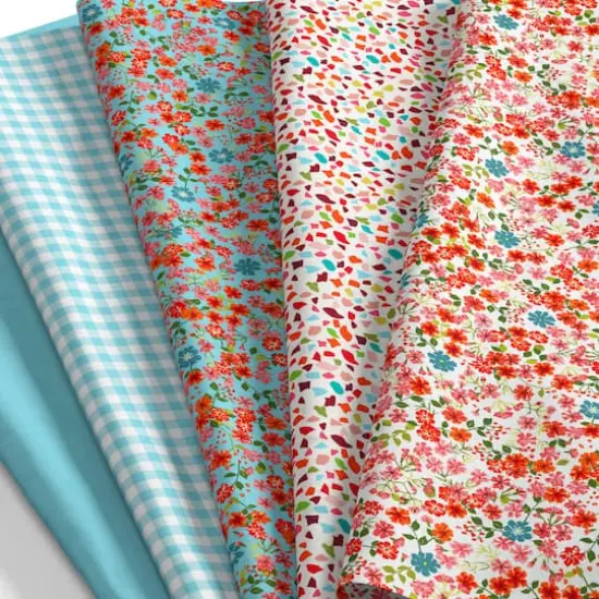SINGER Perfect Teal Floral Cotton Fabric Bundle {3}