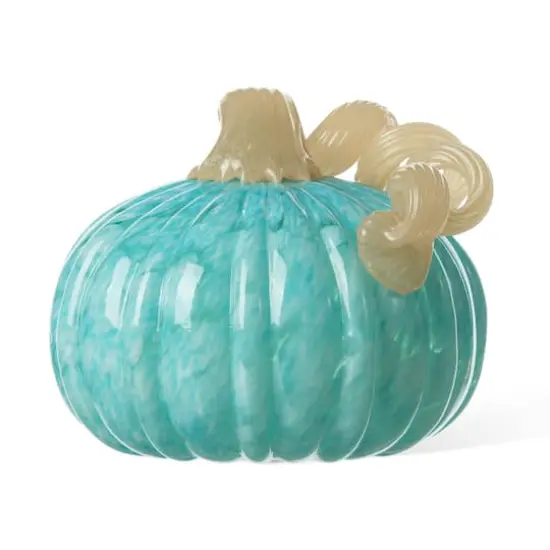 Glitzhome&reg; 6" Fall Turquoise Round Glass Pumpkin {1}
