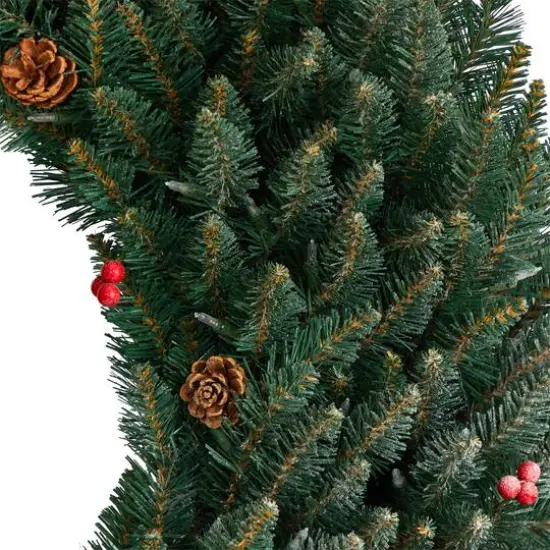 4ft. Clear LED Lights Flocked Artificial Christmas Wreath With Pinecones & Berries {6}
