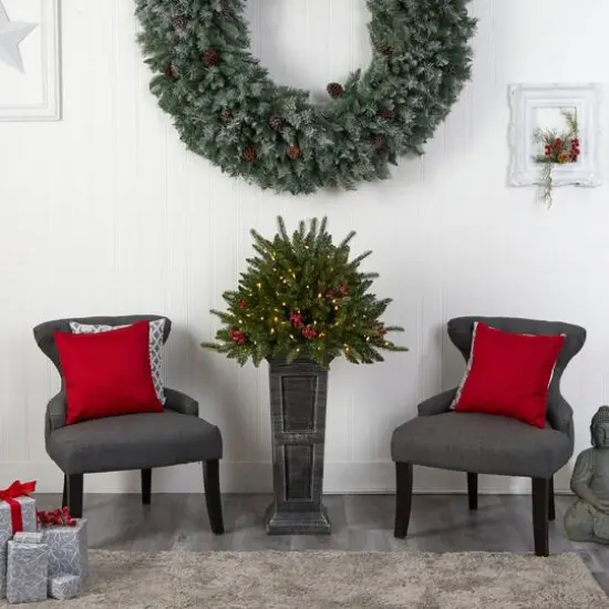 4ft. Pre-Lit Glittered Artificial Christmas Plant on Pedestal, Multicolor LED Lights {11}