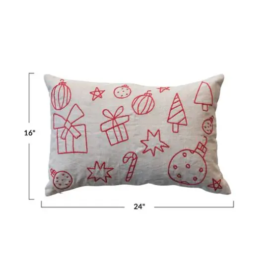 Hello Honey&reg; 24" x 16" Embroidered Red & Natural Holiday Icons Lumbar Throw Pillow {4}