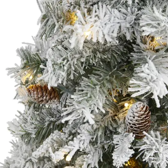 3ft. Pre-Lit Flocked White River Mountain Pine & Pinecones Artificial Christmas Tree with Clear LED Lights {4}