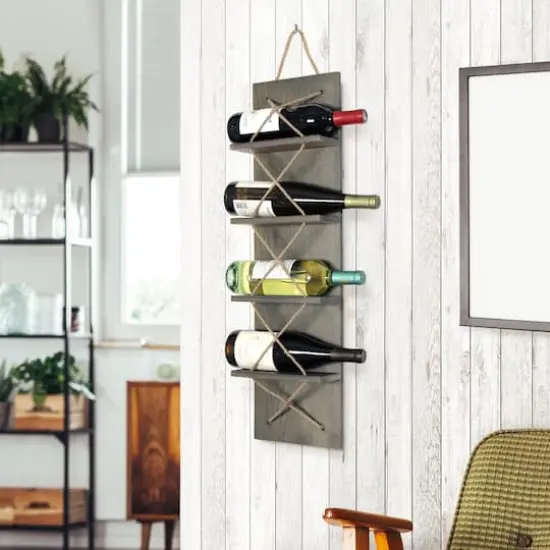 Elegant Designs 4 Bottle Vertical Wall Mounted Wine Rack Rustic Gray {4}