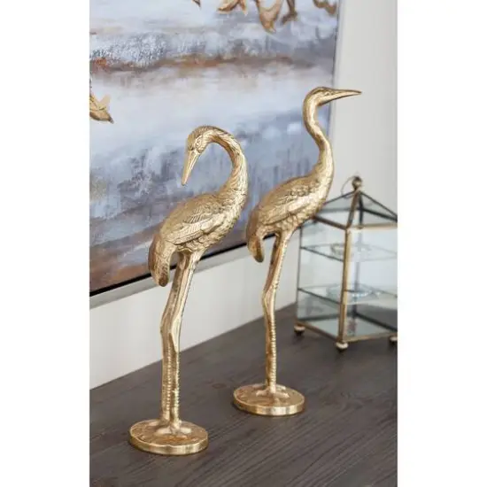 Gold Aluminum Crane Sculpture Set {9}