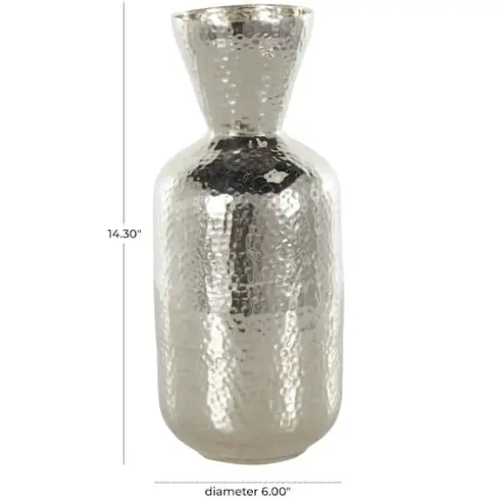 14" Silver Hammered Aluminum Vase with Cone Shaped Opening {8}