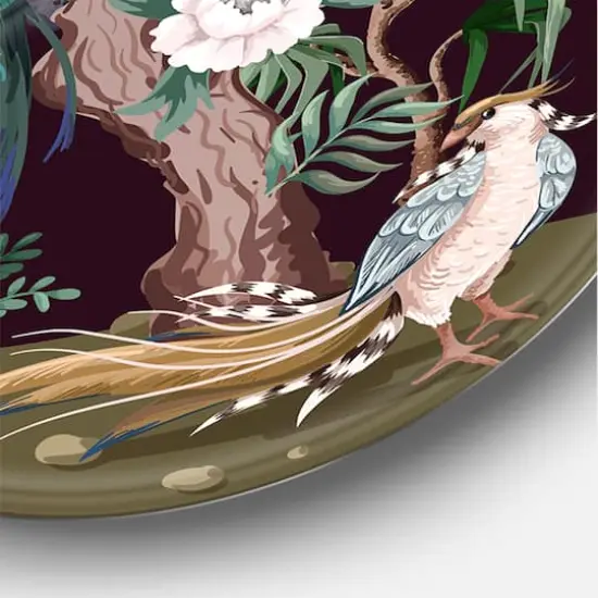Designart - Chinoiserie With Birds and Peonies V - Traditional Metal Circle Wall Art {5}