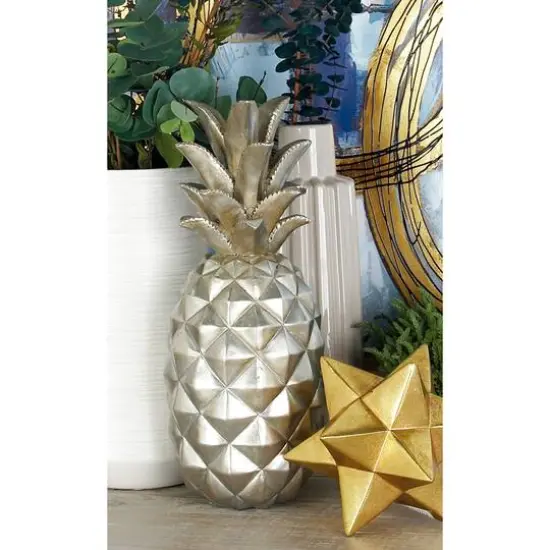 Silver Polystone Traditional Decorative Pineapple, 14" x 6" x 6" {10}
