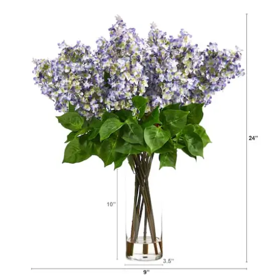 24" Artificial Lilac Arrangement with Cylinder Glass Vase {3}