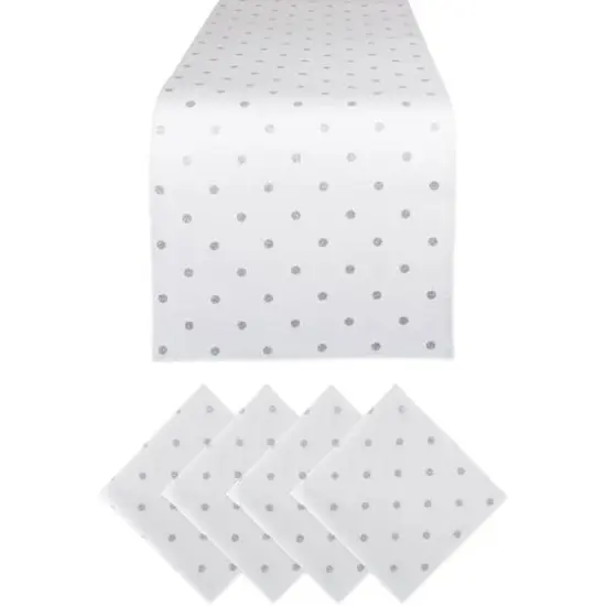 DII&reg; Polka Dot Table Runner & Napkins Set Silver {1}