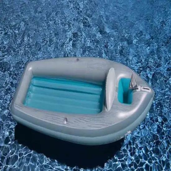 9ft. Inflatable Gray & Blue Classic Boat Cruiser Pool Float with Cooler {4}