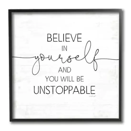 Stupell Industries Believe In Yourself Inspirational Sentiments Distressed Charm Black Framed Wall Art {1}