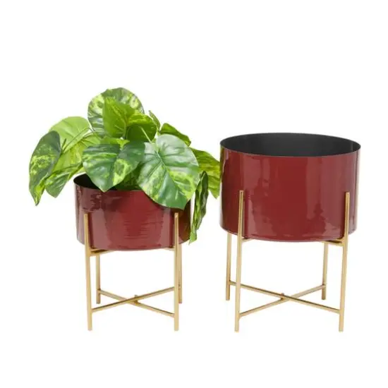 Red Modern Planter, Set of 2" 15", 12" {1}