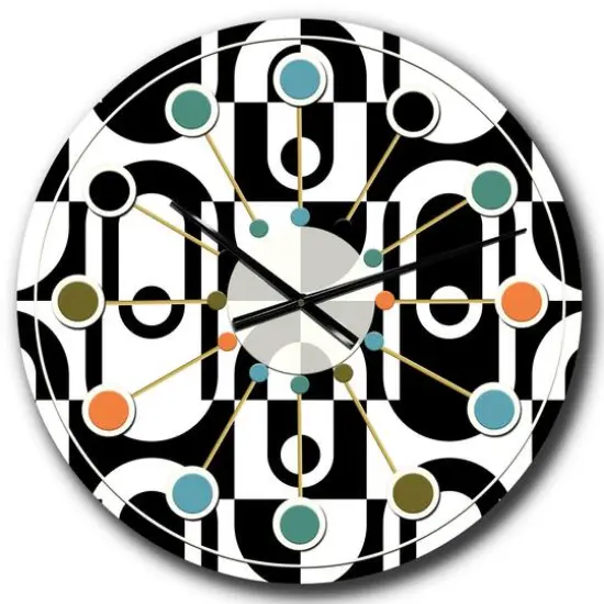 Designart 'Monochrome Geometric Pattern Viii Mid-Century Modern Wall Clock {1}