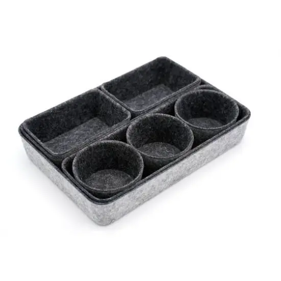 Welaxy 8 Piece Felt Round Cups & Trays Drawer Organizer Set Charcoal {8}