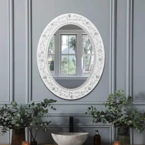Head West Frosted Etched Tile Framed Oval Wall Vanity Mirror - 23" x 29" {1}