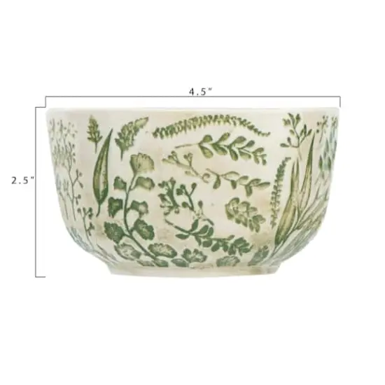 Hello Honey&reg; White Hand Stamped & Embossed Green Pattern Stoneware Bowl Set {5}