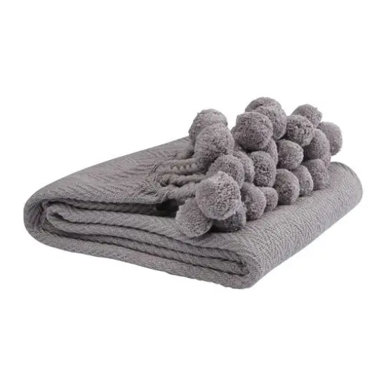 Hello Honey&reg; Woven Cotton Pom Pom Throw Gray {9}