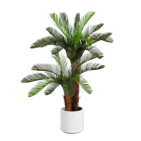 40in. UV Resistant Artificial Double Cycas Palm Tree in White Decorative Planter (Indoor/Outdoor) {1}