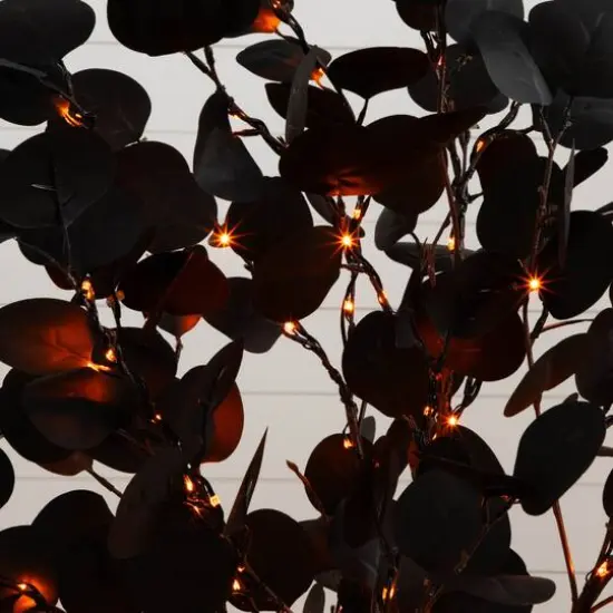4ft. Pre-Lit Artificial Halloween Black Eucalyptus Tree with 160 Orange & Purple LED Lights {6}