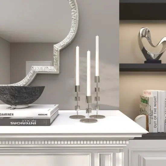 Silver Aluminum Floating Block Abstract Candle Holder with Rounded Base Set {10}