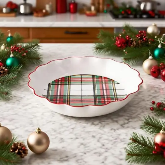 10" Green & Red Plaid Ceramic Pie Dish by Ashland&reg; {4}