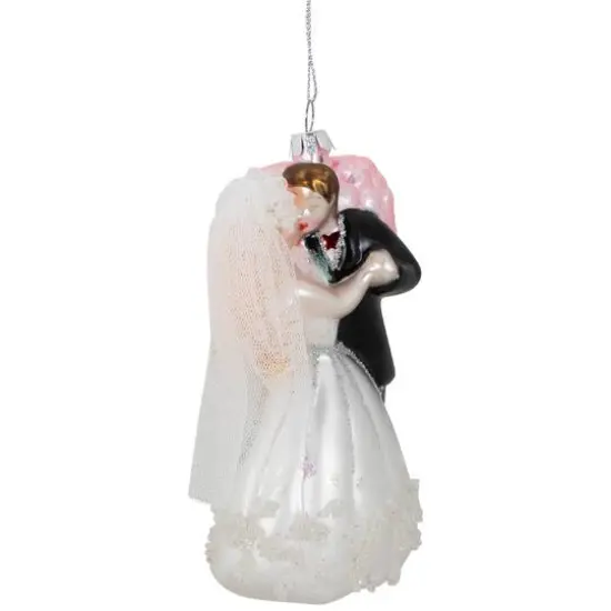 5.25" Bride and Groom Kissing Glass Wedding Christmas Ornament {6}