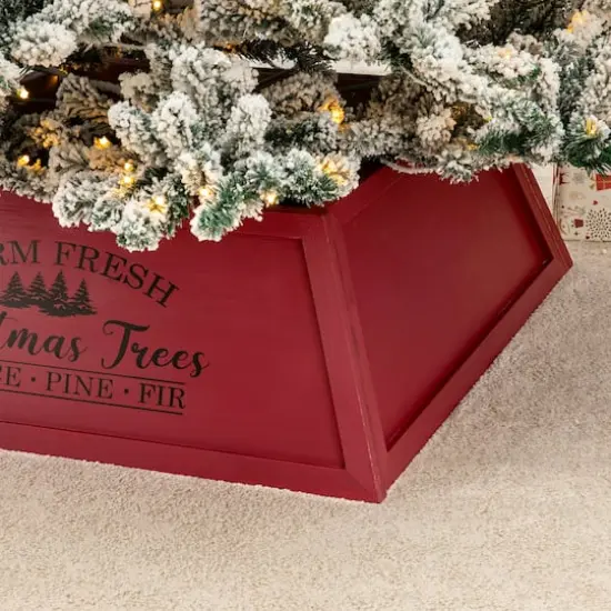 Glitzhome&reg; 32" Red Trapezoid Farm Fresh Christmas Tree Collar {8}
