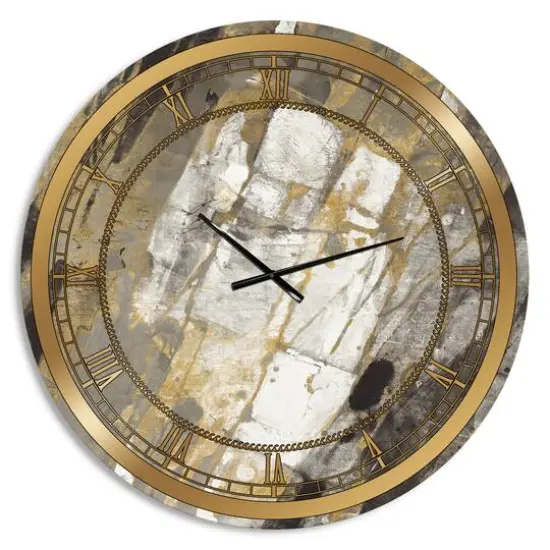 Designart 'Gold, Black And White Hanpainted Abstract Glam Wall Clock {1}