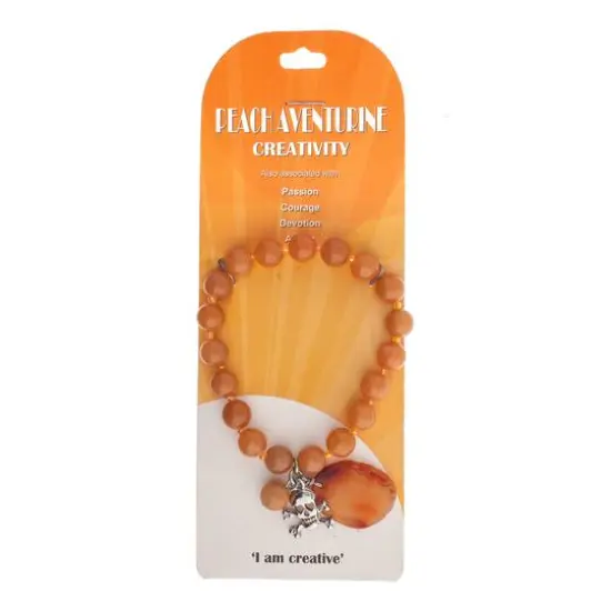 John Bead Peach Aventurine Stretch Bracelet with Agate & Skull Charms {5}
