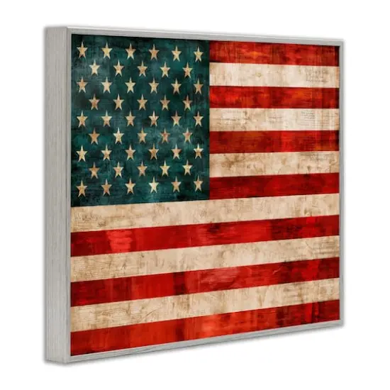 Stupell Industries US American Flag Rustic Pattern Framed Giclee Art Gray {4}