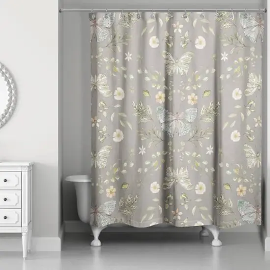 Butterfly Pattern Shower Curtain Gray {3}