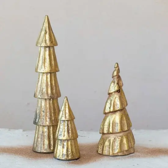 Hello Honey&reg; 5.5" Compact Carved Mango Wood Tree with Rubbed Gold Foil Finish {3}